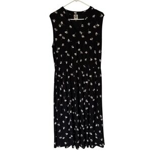 Anne Klein Tess Ginkgo Print Chiffon Dress Women's Size 14 Black Gray‎ Office